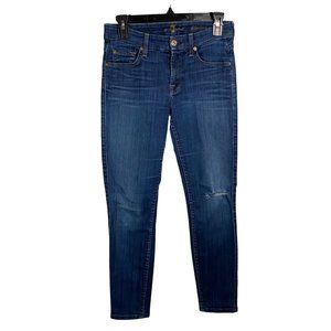 7 For All Mankind Blue Kimmie‎ Crop Distressed Jean sz 25